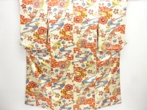 流水に草花模様小紋着物